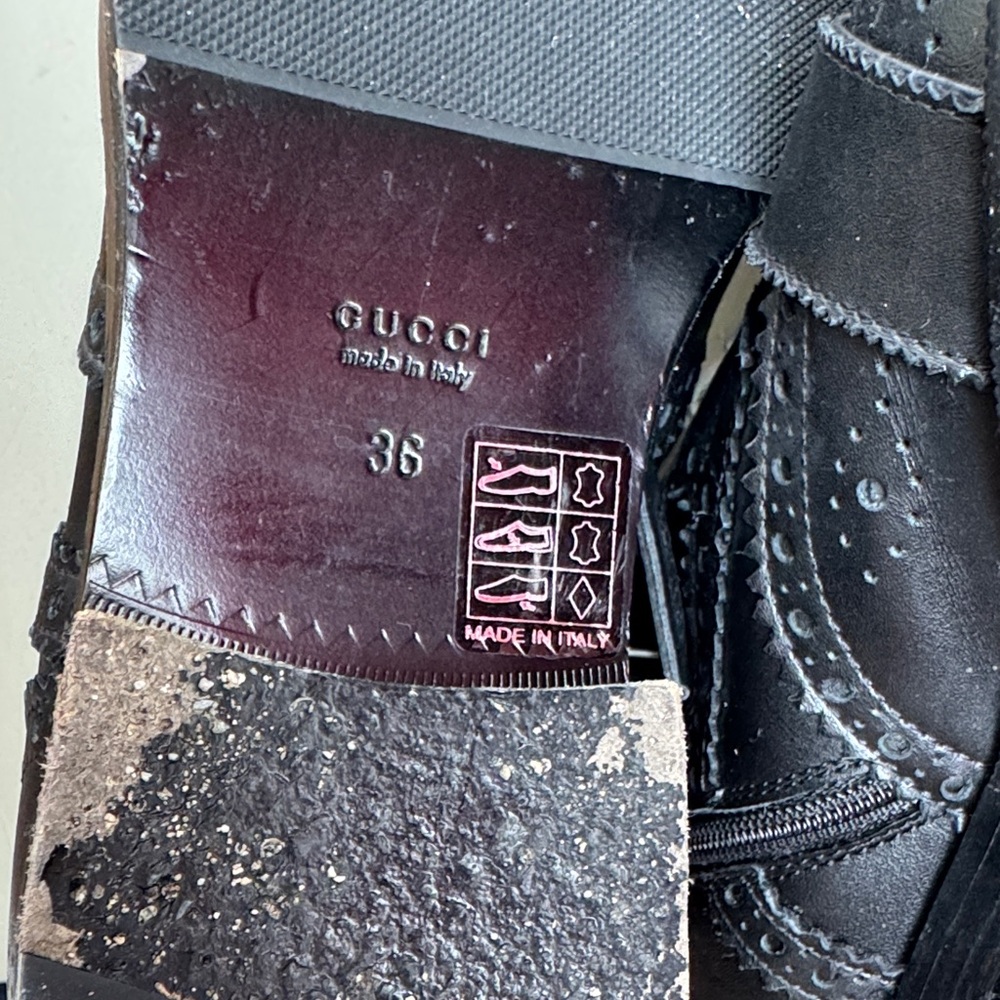 Authentic GUCCI Women's Queercore Leather Buckled Lace Up Booties in Black - 36 - Picture 10 of 10